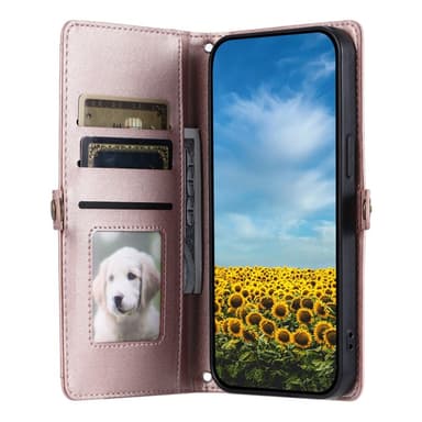 SKALO iPhone 16e PU-Nahkakuori Lompakkokotelo - Ruusukulta