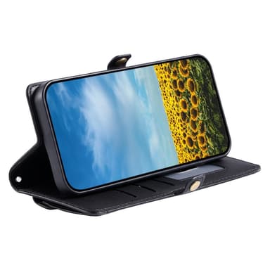 SKALO iPhone 16e PU-Nahkakuori Lompakkokotelo - Musta