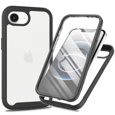 SKALO iPhone 16e Shockproof Clear Hybrid+Näytönsuoja Suojakuori - Musta