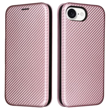 SKALO iPhone 16e Carbon Fiber Lompakkokotelo - Ruusukulta