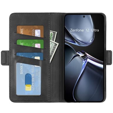 SKALO Asus Zenfone 12 Ultra 5G Premium ID Lompakkokotelo - Musta