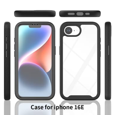 SKALO iPhone 16e Shockproof Clear Hybrid+Näytönsuoja Suojakuori - Musta
