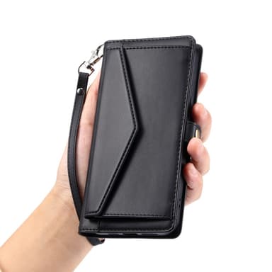 SKALO iPhone 16e PU-Nahkakuori Lompakkokotelo - Musta