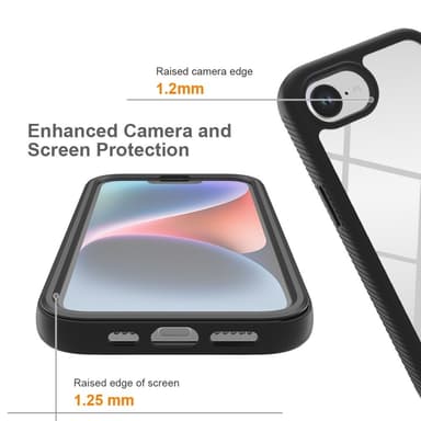 SKALO iPhone 16e Shockproof Clear Hybrid+Näytönsuoja Suojakuori - Musta