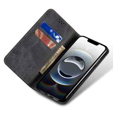 SKALO iPhone 16e Jeans Lompakkokotelo - Musta