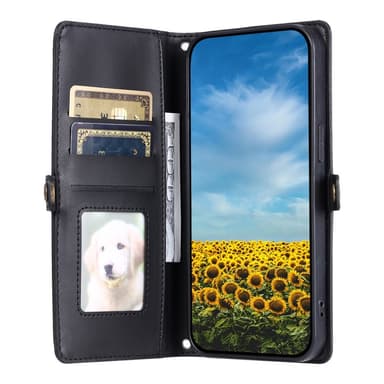 SKALO iPhone 16e PU-Nahkakuori Lompakkokotelo - Musta