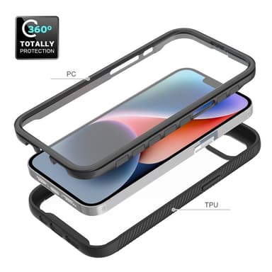 SKALO iPhone 16e Shockproof Clear Hybrid+Näytönsuoja Suojakuori - Musta