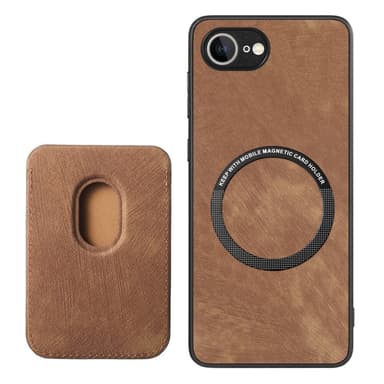 SKALO iPhone 16e PU-nahkainen magneettinen korttikotelo Suojakuori - Ruskea