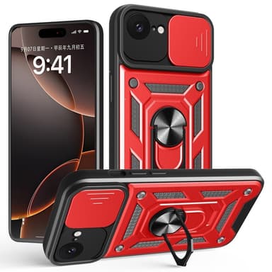 SKALO iPhone 16e Armor Metallinen rengas -kamerasuojus Suojakuori - Punainen