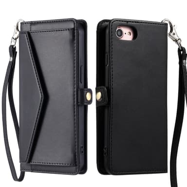 SKALO iPhone 16e PU-Nahkakuori Lompakkokotelo - Musta
