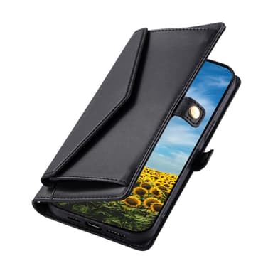 SKALO iPhone 16e PU-Nahkakuori Lompakkokotelo - Musta
