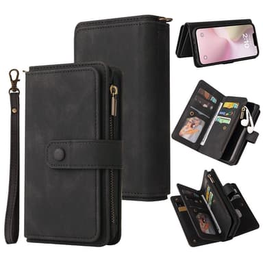 SKALO iPhone 16e KT-2 Big Wallet 17-LOKERIKKOA Lompakkokotelo - Musta
