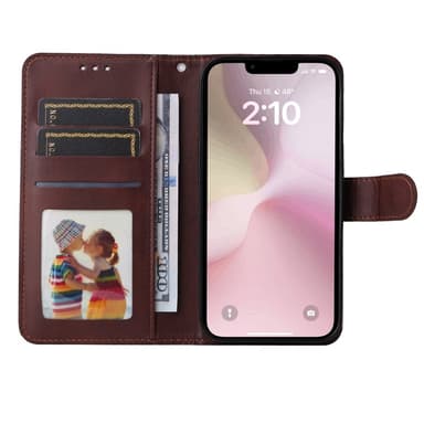SKALO iPhone 16e PU-nahka Lompakkokotelo - Ruskea