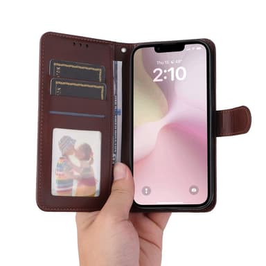 SKALO iPhone 16e PU-nahka Lompakkokotelo - Ruskea