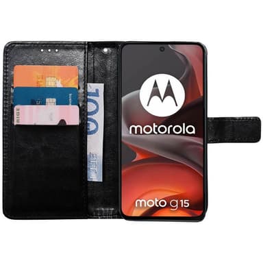 Lompakkokotelo 3-kortti Motorola Moto G15 - Musta