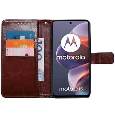 Lompakkokotelo 3-kortti Motorola Moto E15 - Ruskea