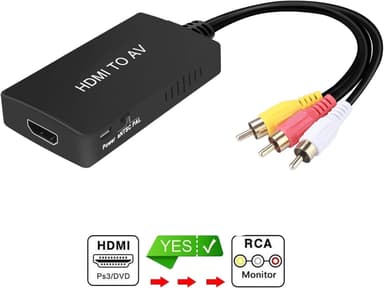 NÖRDIC HDMI–AV 3x RCA CVBS komposiittivideosovitin äänellä, tarkkuus enintään 1080p, 1 m