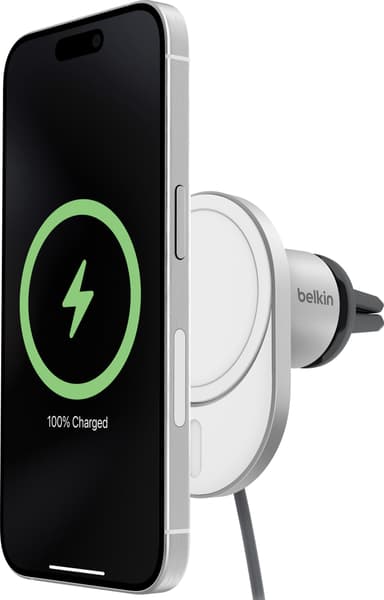 Belkin BoostCharge Pro Qi2 15 W magneettinen autolaturi (valkoinen)