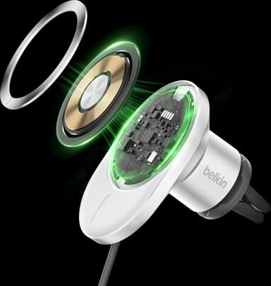 Belkin BoostCharge Pro Qi2 15 W magneettinen autolaturi (valkoinen)