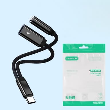 USB-C uros - 3,5 mm + USB-C naaras kuulokesovitin AUX-jakaja
