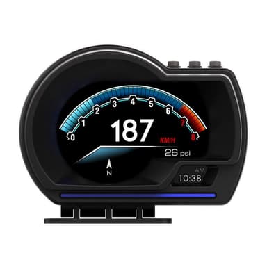 Auton HUD-nopeusmittari OBD2+GPS-mittari ylinopeudella, RPM-hälytys