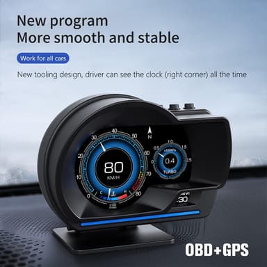 Auton HUD-nopeusmittari OBD2+GPS-mittari ylinopeudella, RPM-hälytys