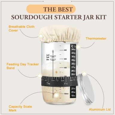 Sourdough 730ml Käymispurkki Lasinen leivontatarvikealoitusastia