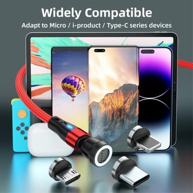 1 m latauskaapeli 3-in-1 magneettinen Lightning-/Type-C/Micro