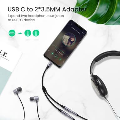 Usb-C uros ja kaksinkertainen 3,5 mm naaras Audio Splitter AUX kuulokkeet