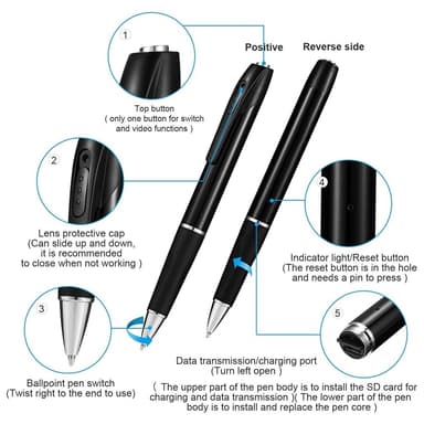 Hidden Camera Pen 1080P HD Spy Camera Video turvallisuutta varten