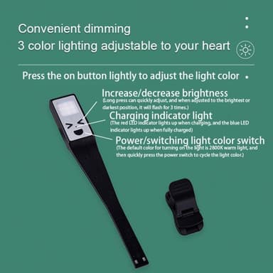 Clip-On Book Light Kolmen kirjavalaisimen kirkkaus Säädettävä lukuvalo