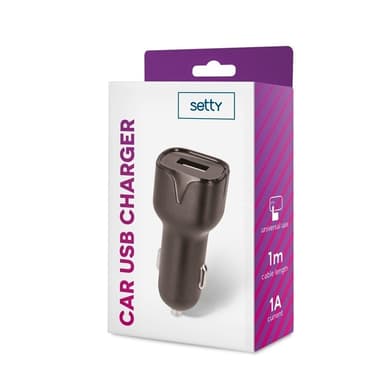 Setty autolaturin USB-pistorasia, 1A, musta