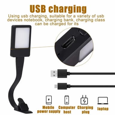 Ladattava lukuvalo lukulamppu Clip On LED-kirjavalo - Valkoinen