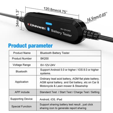 Monitoiminen Bluetooth-akkutesteri Auto Truck MC 6 12 24V