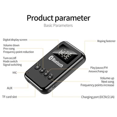 2-in-1 Bluetooth 5.0 -vastaanotin lähetin RCA 3,5 mm AUX FM-sovitin