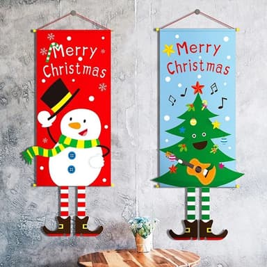 Hyvää joulua Flag Xmas Hanging Banner Door Decor - Lumiukko