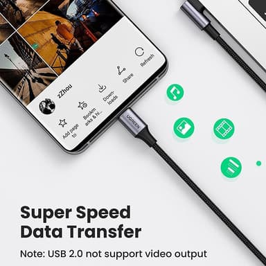UGREEN 2m 100W pikalatausjohto kaapeli USB-C datakaapeli vääntynyt