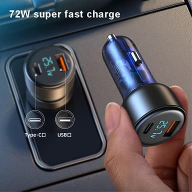 ROCK H16 72W erittäin nopea autolaturi Pikalataussovitin USB-C+USB