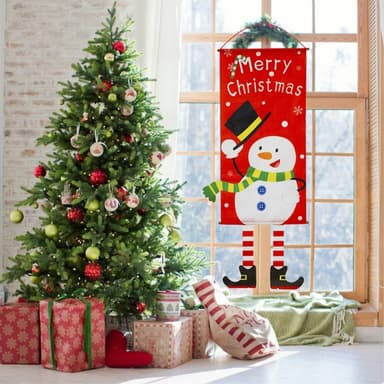 Hyvää joulua Flag Xmas Hanging Banner Door Decor - Lumiukko