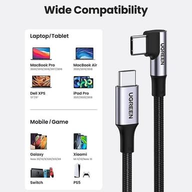 UGREEN 2m 100W pikalatausjohto kaapeli USB-C datakaapeli vääntynyt