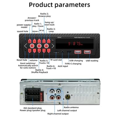 Auto Bluetooth MP3-soitin Autostereo TF Card U-Disk FM-radio