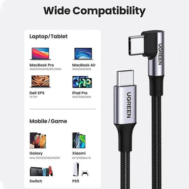 UGREEN 1m 100W pikalatausjohto kaapeli USB-C datakaapeli vääntynyt