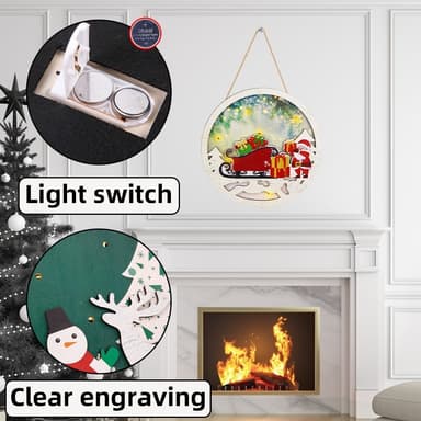 Joulukylttikoristeluovi LED-valoilla - Lumiukko ja hirvi