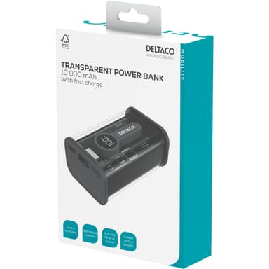 Deltaco Transparent virtapankki pikalatauksella 10 000 mAh