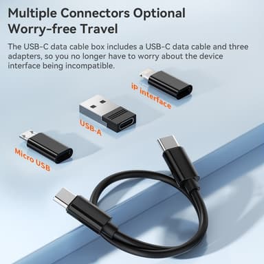 TOOCKI USB-C–USB-C-kaapeli USB+iP+Mikro-USB-sovittimen kotelo