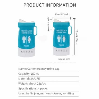 4 kpl 750ml autopissa hätävirtsapussi Kertakäyttöiset Camping sukat