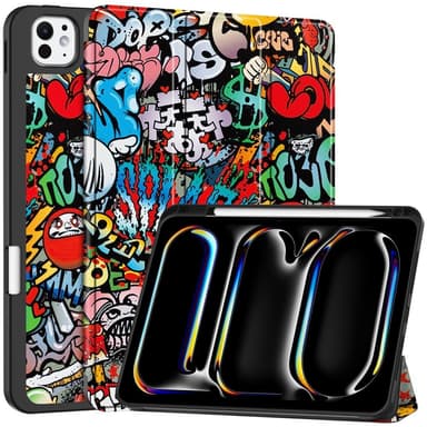 iPad Pro 11 (2024) Kolminkertainen Teline Tabletin Suojakuori Kynäpidikkeellä - Graffiti