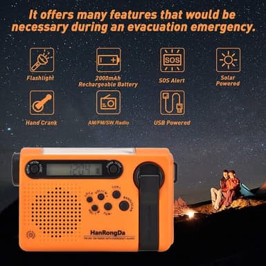 Hätäradio LED-taskulamppu 2000mAh akku Käsikampi Solar
