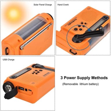 Hätäradio LED-taskulamppu 2000mAh akku Käsikampi Solar