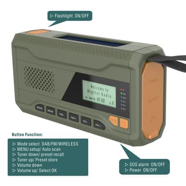 Solar Power Käsikampi DAB FM Radio Taskulamppu 4500mAh Power Bank